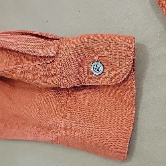 Joseph & Lyman, Size L, Burnt Orange Italian Linen Button Down Shirt Long Sleeve - Picture 7 of 11